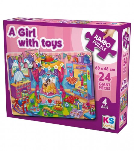 KS GAMES Igračka puzzle jumbo Djevojčica sa igračkama JP31010 68x48cm 24 dijela