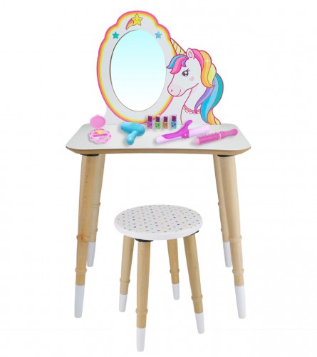 OKUTAN Stolica i stol drveni za šminkanje Unicorn CG74