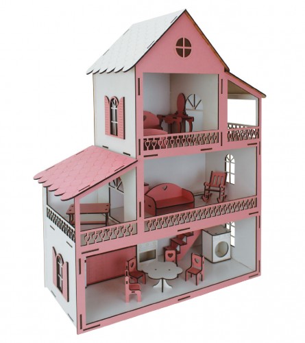 OKUTAN Igračka kućica za lutke otvorena 48x60x21cm EV10 drvena roza