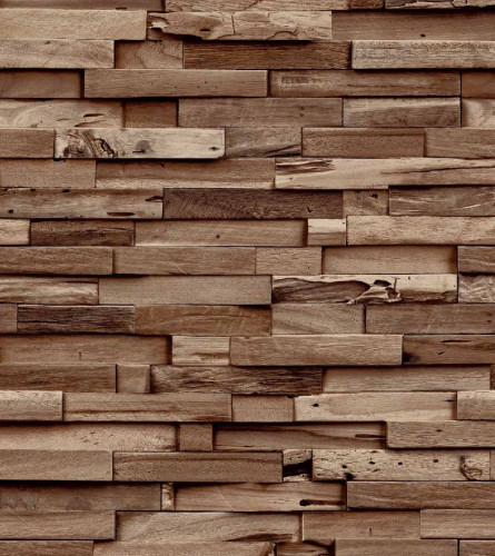 GRANDECO Tapeta s teksturom drveni blok smeđa A64003