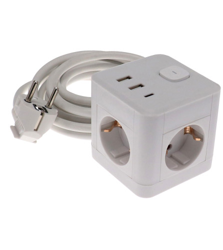 MASTER Kabal produžni 3m 3-izlaza+2-izlaza+2xUSB+C kocka GES-364A