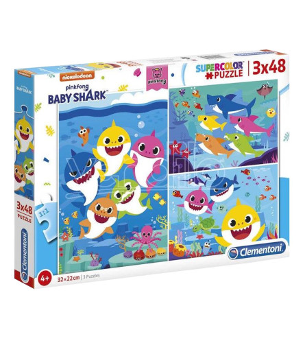 CLEMENTONI Igračka puzzle BABY SHARK 3x48 dijelova 409145