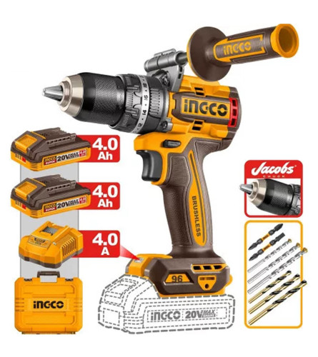 INGCO TOOLS Bušilica AKU 20v 96NM sa 2x4.0Ah(B) +1x4.0A(P) + KOFER CIDLI209689E